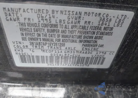 2014 Nissan Sentra Sr from USA, damaged, VIN 3N1AB7AP1EY261298